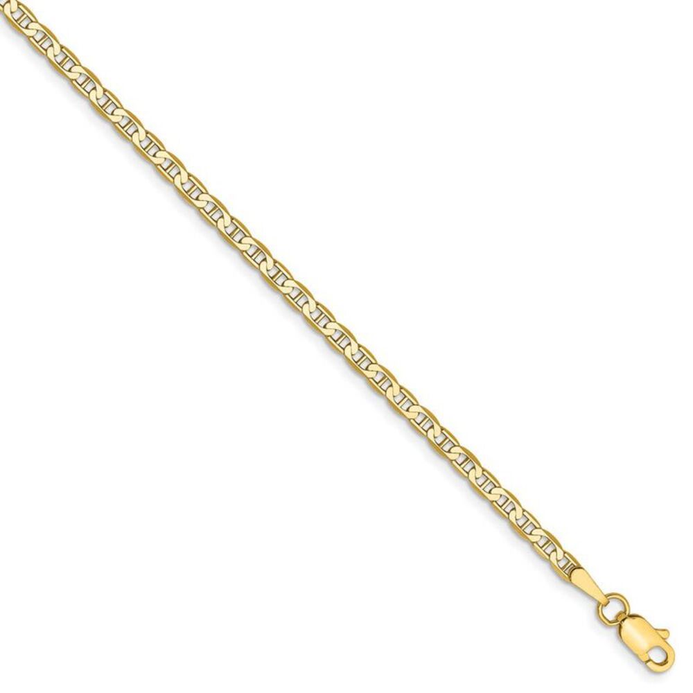 2.4mm 14k Yellow Gold Solid Concave Anchor Chain Anklet, 10 Inch
